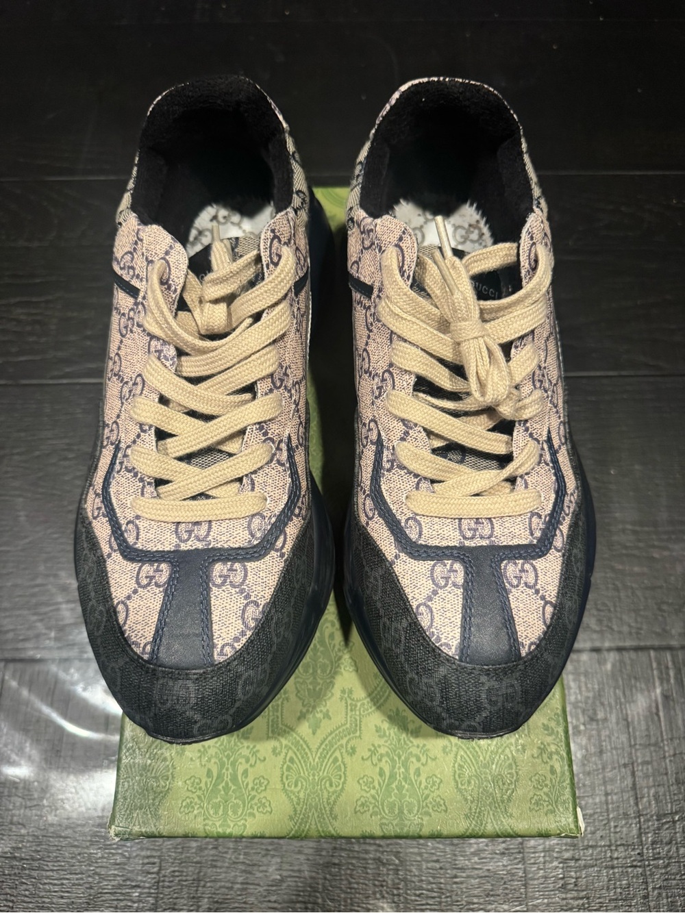Gucci Beige and Black GG Canvas Low-Top Sneakers